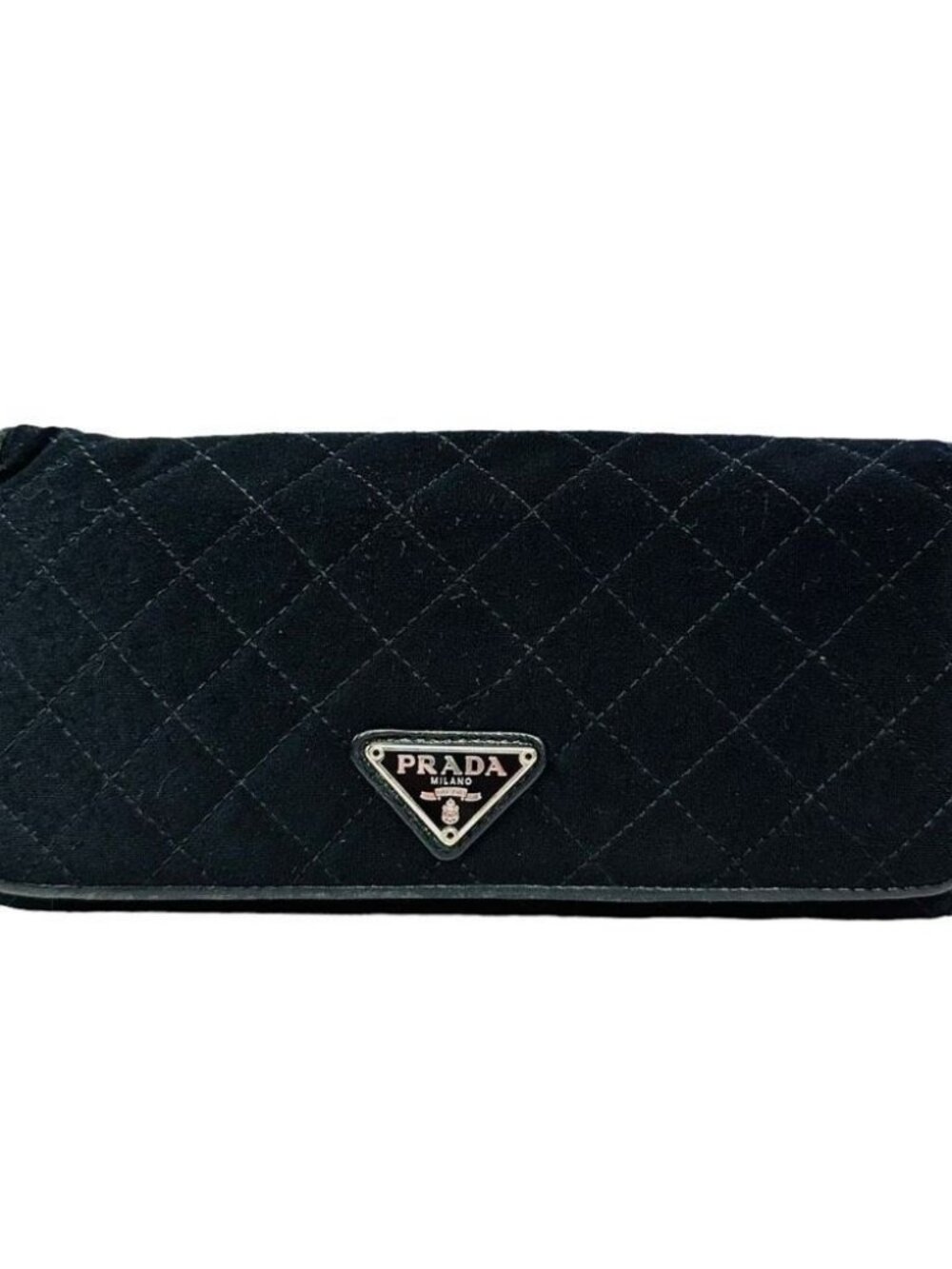 Prada Black Fabric Quilted Leather Trim Large Bi-Fold Wallet Unisex